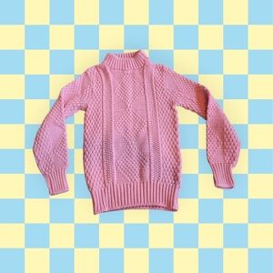 Vintage Grannycore 80s Chunky Cable Knit Sweater Pink Acrylic Small